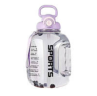 Фиолетовая прозрачная бутылка для воды, 2500 мл, с соломинкой внутри.