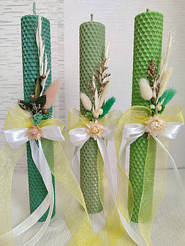 Свічка із вощини Стрітенська з декором, 26*3,5см