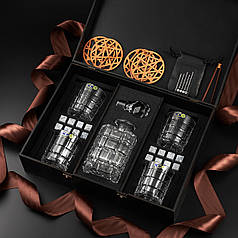 Подарунковий набір 4 склянки для віскі, графином та стеатитовим камінням для охолодження віскі. 4 шт. кришталевих склянок Bohemia Timesquare 320 мл + Графин Bohemia Timesquare 800 мл