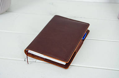 Обкладинка для блокноту А5 Дизайн №1 з натуральної шкіри колір Вишня