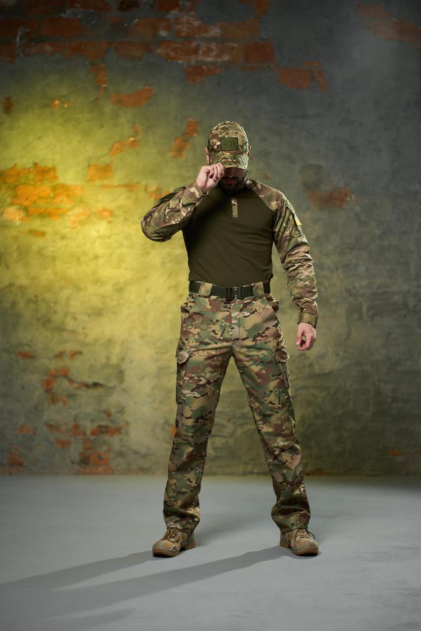 Тактичний чоловічий комфортний комплект із трикотажу кофта+штани камуфляж, штани і кофта мультикам хакі