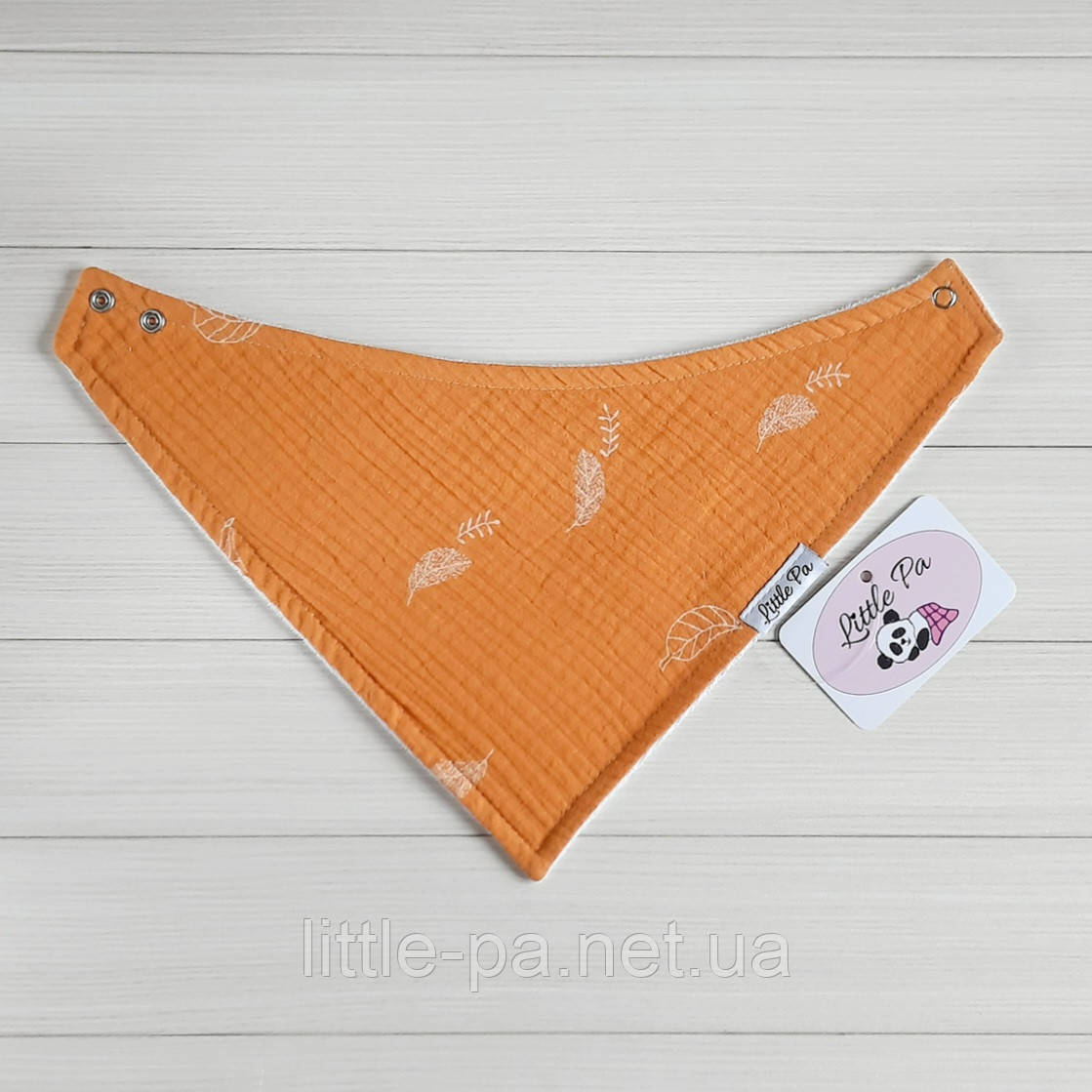 Слинявчик-бандана непромокальний мусліновий "Гірчичне листячко"