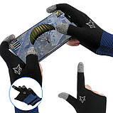 Ігрові рукавички від поту (2 шт) з напальниками Sarafox G01 для ігор телефону pubg cod standoff 2 пальця Чорний із синім, фото 3