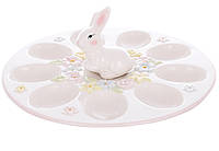 Пасхальная керамическая подставка для 9 яиц 23 см Кролик в цветах