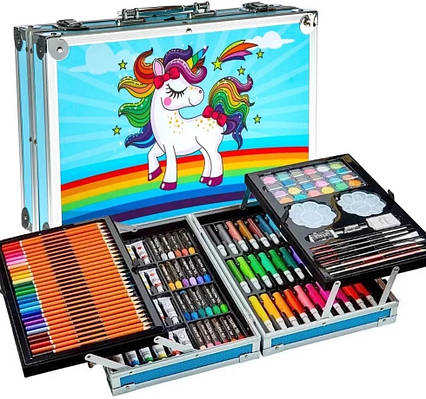Набір для малювання для дітей 145 предметів у валізці Єдиноріг Блакитний, фото 2