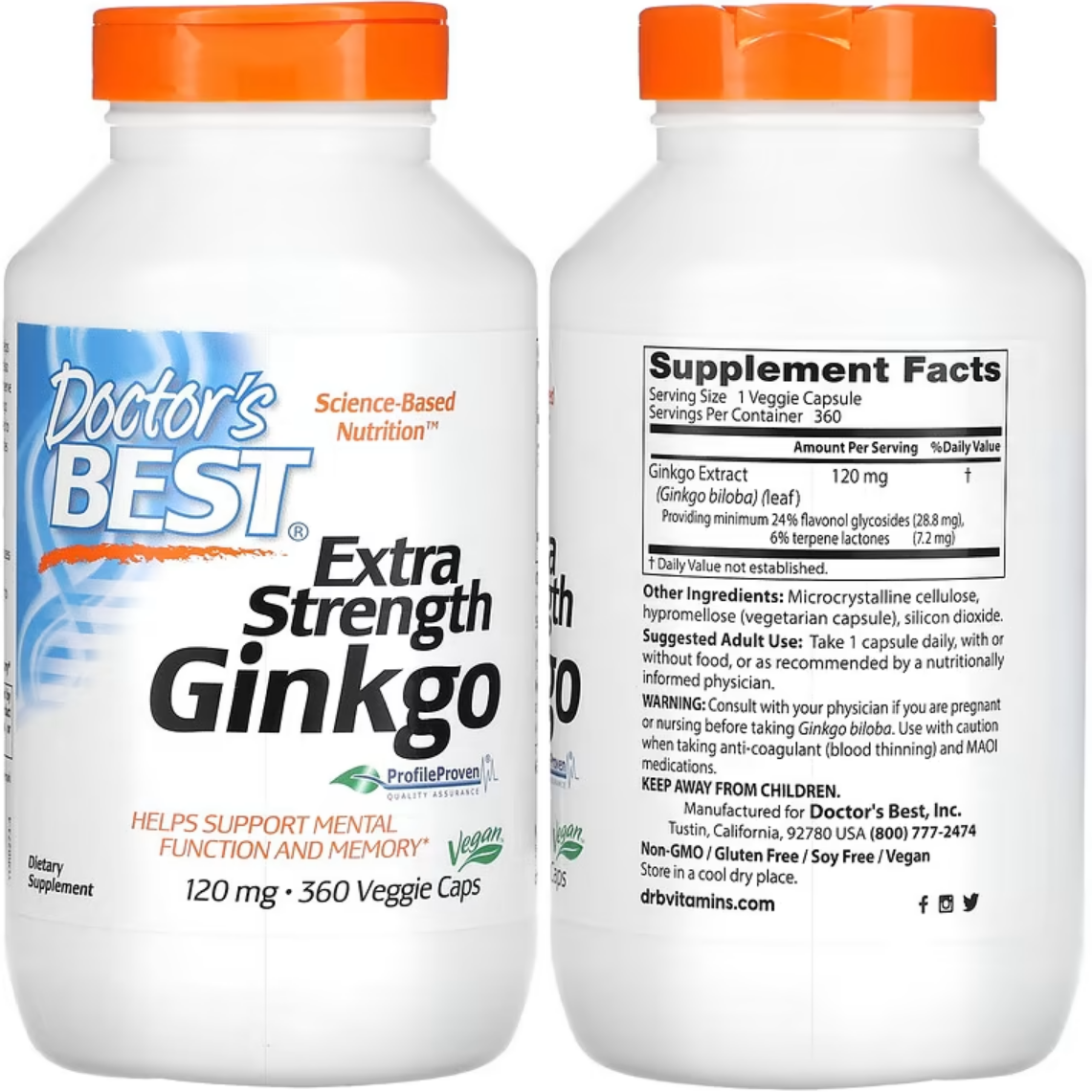 Гінкго Білоба 120 мг 360 капсул Doctor's Best Ginkgo Biloba Extract