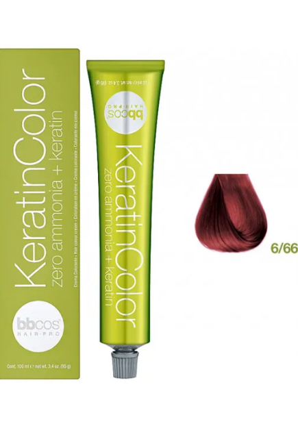Крем-фарба безаміачна для волосся BBCos Keratin Color №6.66 Intense Dark Red Blond 100 мл
