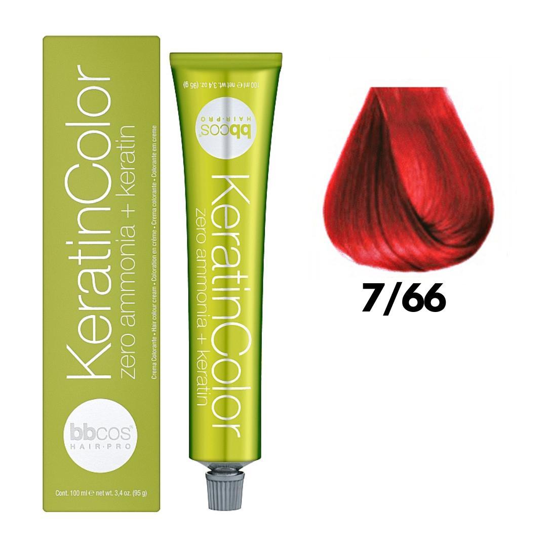 Крем-фарба безаміачна для волосся BBCos Keratin Color №7.66 Intense Red Blond 100 мл, фото 1