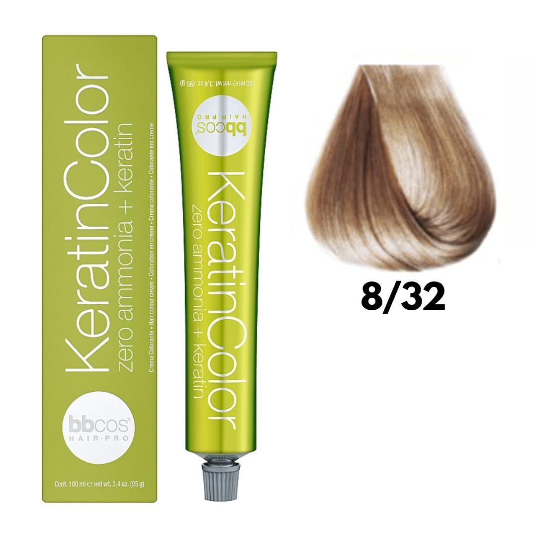 Крем-фарба безаміачна для волосся BBCos Keratin Color №8.32 Light Honey Blonde 100 мл