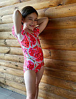 Детски купальник слитный с ярким принтом Арбуза комфортный купальник для плавания 122-128