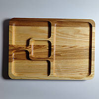 Менажница деревянная ясеневая прямоугольная доска для подачи блюд на 4 секции двусторонняя