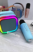 Портативна Bluetooth колонка 2в1 з RGB-підсвіткою K12 колонка-караоке з мікрофоном Синя