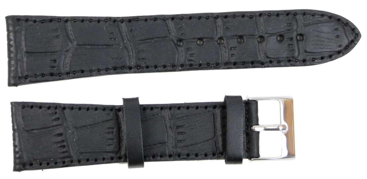 Ремінець для годинника зі шкіри під крокодила Mykhail Ikhtyar ширина 24 мм чорний