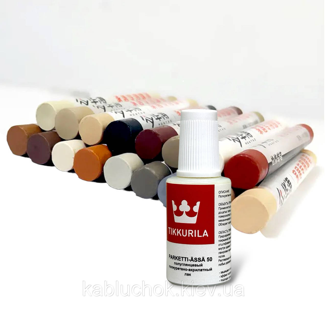 Восковий олівець для ремонту меблів HUATAO + Лак TIKKURILA (36 кольорів на вибір), фото 1