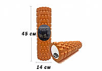 Валик для фитнеса и йоги, массажный ролик 45 см EasyFit Grid Roller v.2.1 оранжевый