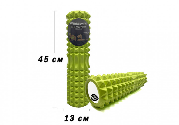 Ролик для фітнесу та йоги, масажний ролик 45 см EasyFit Grid Roller v.2.2 салатовий