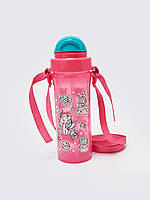 Детская бутылка для воды с трубочкой Единорог 330ml цвет розовый.