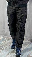 Тёплые лыжные мужские штаны на синтепоне из плащёвки чёрные 48 50 56 58