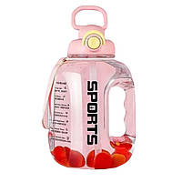 Розовая, прозрачная, ударопрочная, спортивная бутылка для воды , замок поилки, с соломинкой внутри. 1600 мл.