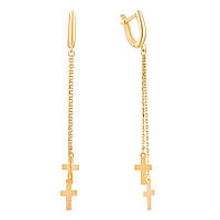 Золотые сережки подвески цепочки с крестиком висюльки длинные серьги из золота висячие английский замок