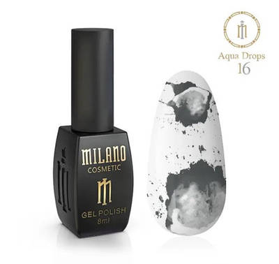 Гель лак Аква краплі AQUA DROPS Milano 8 ml №16 темний чорний акварельний лак на спиртовій основі