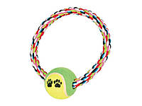Игрушка Кольцо для собак плетеное с теннисным мячом d=18 см, d=6 см (текстиль, цвета в ассортименте) ТМ Trixie