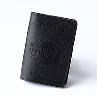 Шкіряна Обкладинка для паспорта "Passport+великий Герб України",чорна.