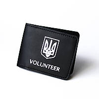 Шкіряна Обкладинка "Універсальна VOLUNTEER+ герб ", чорна з сріблом