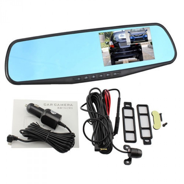 Автомобильное зеркало видеорегистратор для машины на 2 камеры VEHICLE BLACKBOX DVR 1080p камерой заднего вида. - фото 3 - id-p2074003135