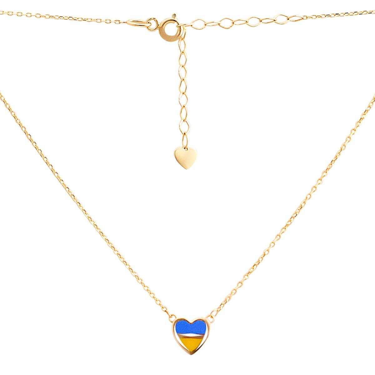Патріотичне золоте кольє серце жовто-синє з емалью ланцюжок із серцем кольорів прапора України 35-40 см