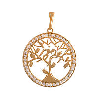 Золотая подвеска кулон круглый с фианитами женский кулон подвеска из золота на цепочку в форме дерева