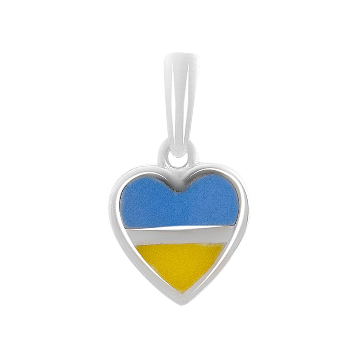 Патріотичний золотий кулон підвіска серце жовто-синій жіночий кулон з білого золота у формі серця з прапором