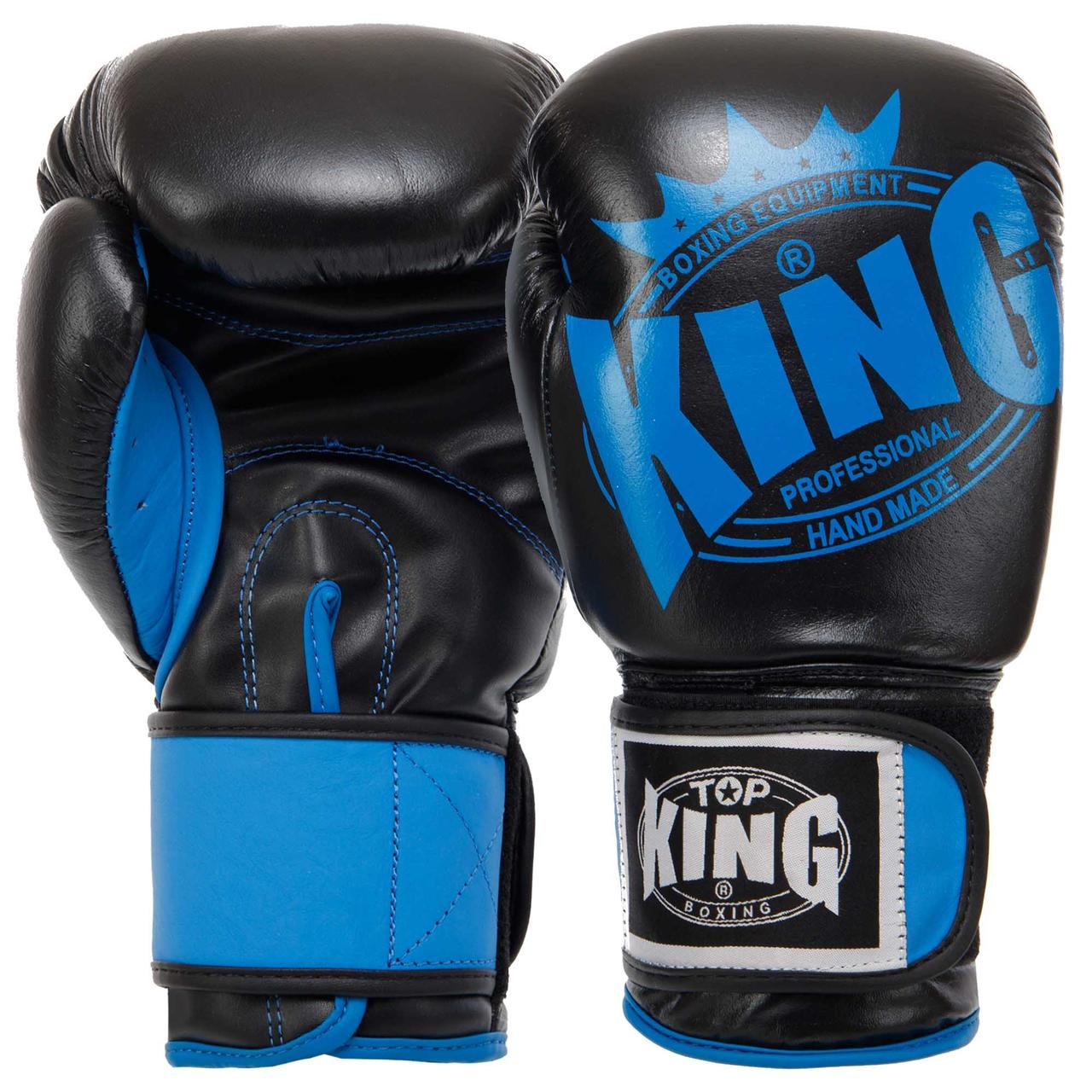 Рукавиці для боксу шкіряні на липучці Top King Boxing 0363 14 унцій Black-Blue