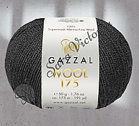 Черная пряжа 100% шерсть мериноса Gazzal Wool 175 (газал вул 175) черный 304