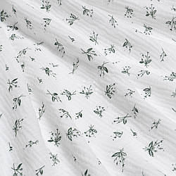 Двошаровий жатий муслін "Біло-зелені букетики конвалій", ширина 135 см