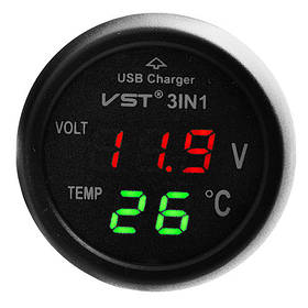Термометр вольтметр VST-706-4, червоно-зелений + USB роз'єм sale