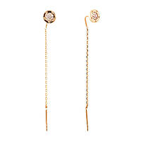 Модні золоті сережки протяжки з довгими ланцюжками кульчики жіночі серги із золота з каменями фіанітами
