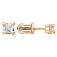 Золоті сережки гвоздики пусети з натуральним бриліантом 0.12 карата жіночі серги з одним каменем вагою 0.95 г