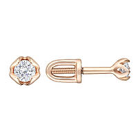 Золоті сережки гвоздики пусети з натуральним бриліантом 0.12 карата жіночі серги з одним каменем вагою  0.93 г