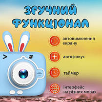 Фотоапарат дитячий цифровий фото відео камера для дітей з іграми X900 Rabbit блакитний, фото 5