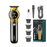 Машинка (триммер) для стрижки волос и бороды VGR V-989 BLACK, 3 насадки, LED дисплей, USB зарядка