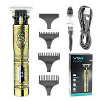 Машинка (триммер) для стрижки волос и бороды VGR V-091, 3 насадки, LED дисплей