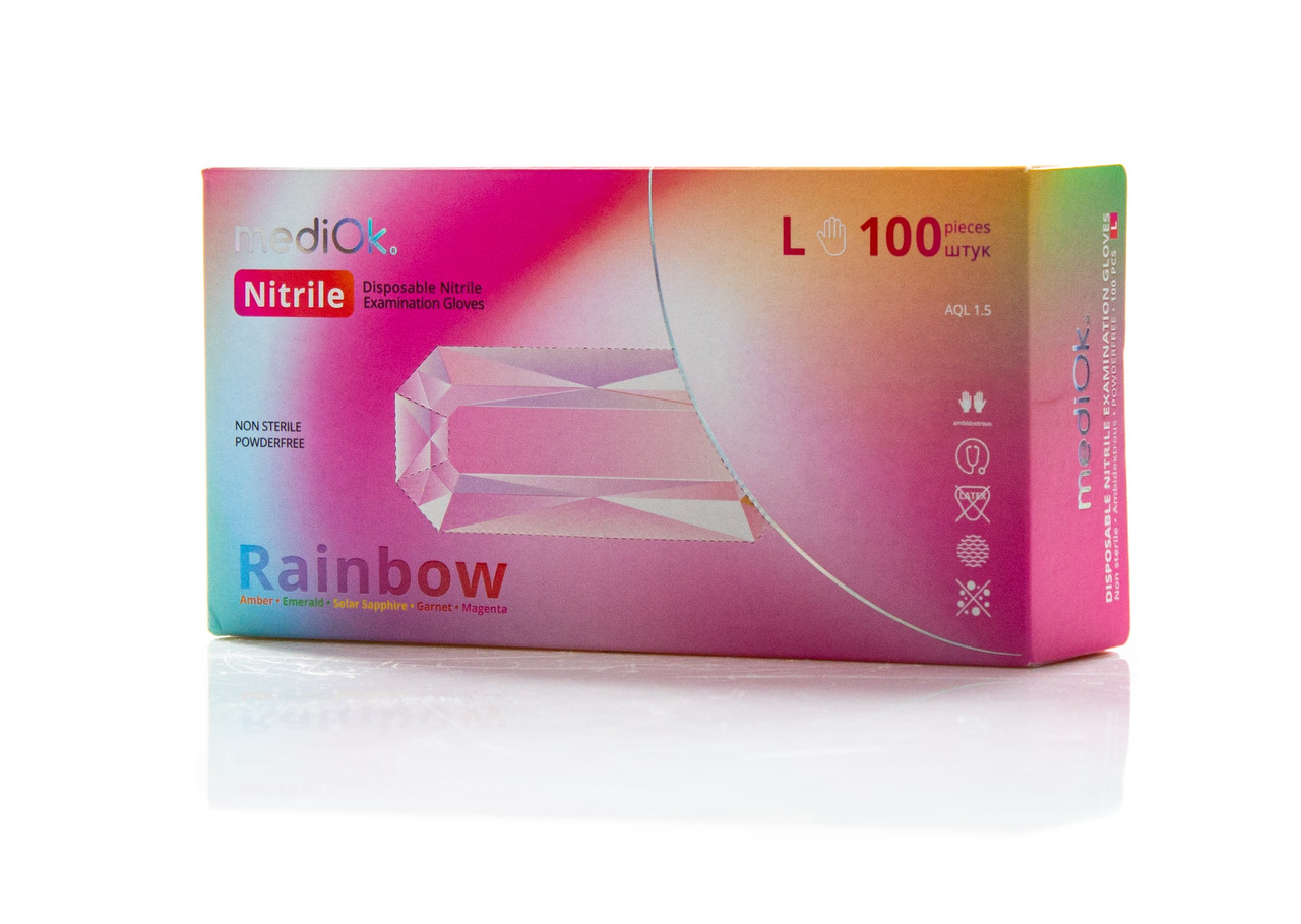 Рукавички нітрилові неопудрені mediOk RAINBOW, Різнокольорові (100 шт./уп.), L