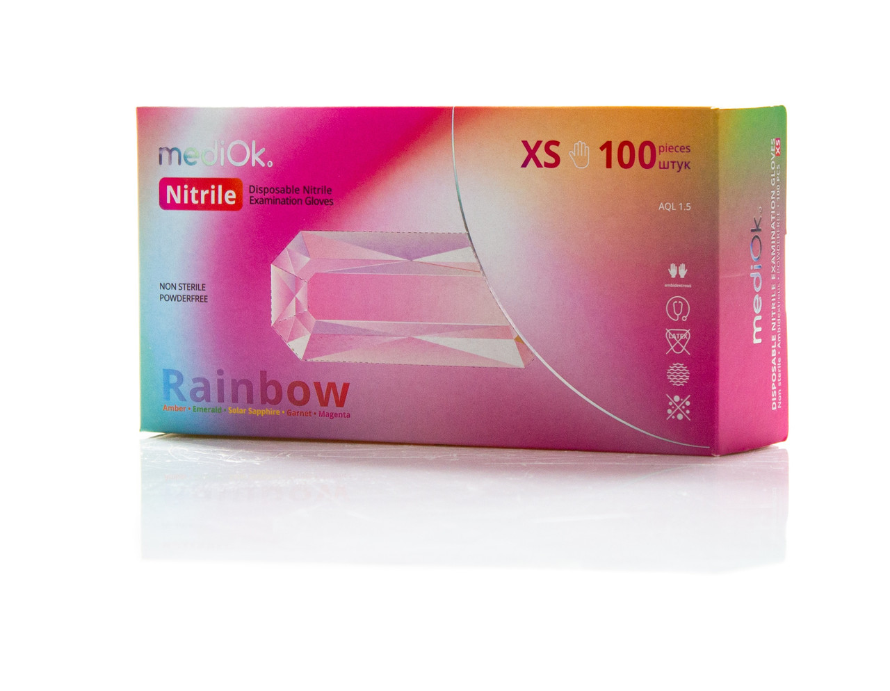Рукавички нітрилові неопудрені mediOk RAINBOW, Різнокольорові (100 шт./уп.), XS