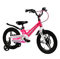 Детский велосипед с дополнительными колесами 5-7 лет 16 дюймов Corso Connect Розовый с белым