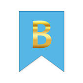 Букви на прапорці для будь яких написів "В" золото на голубому