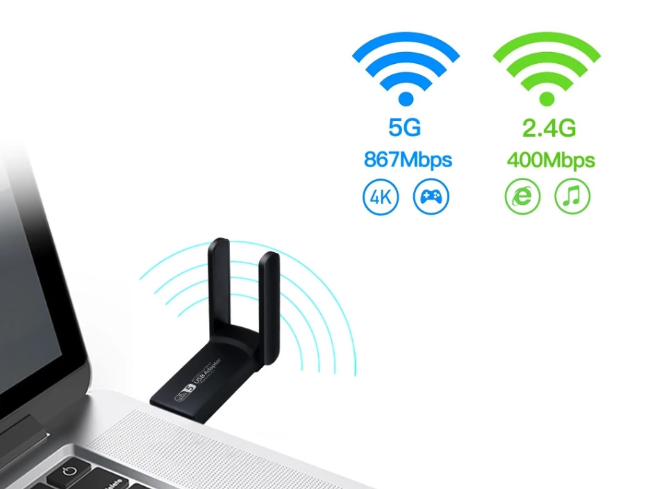 WiFi Адаптер вай фай для ПК USB 3.0 1300 Мбіт/с Bluetooth 4,2 Dual Band 2,4GHz/5GHz
