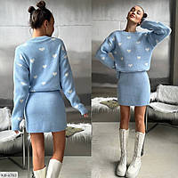 Костюм юбочный женский молодежный вязаный стильный машинная вязка шерсть кофта и юбка мини размер 42-46