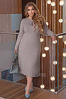 Фактурное трикотажное платье миди серого цвета. Модель 40053