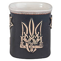 Чашка 0,4л чайная квадратная керамическая глиняная Трезубец герб Украина черная матовая